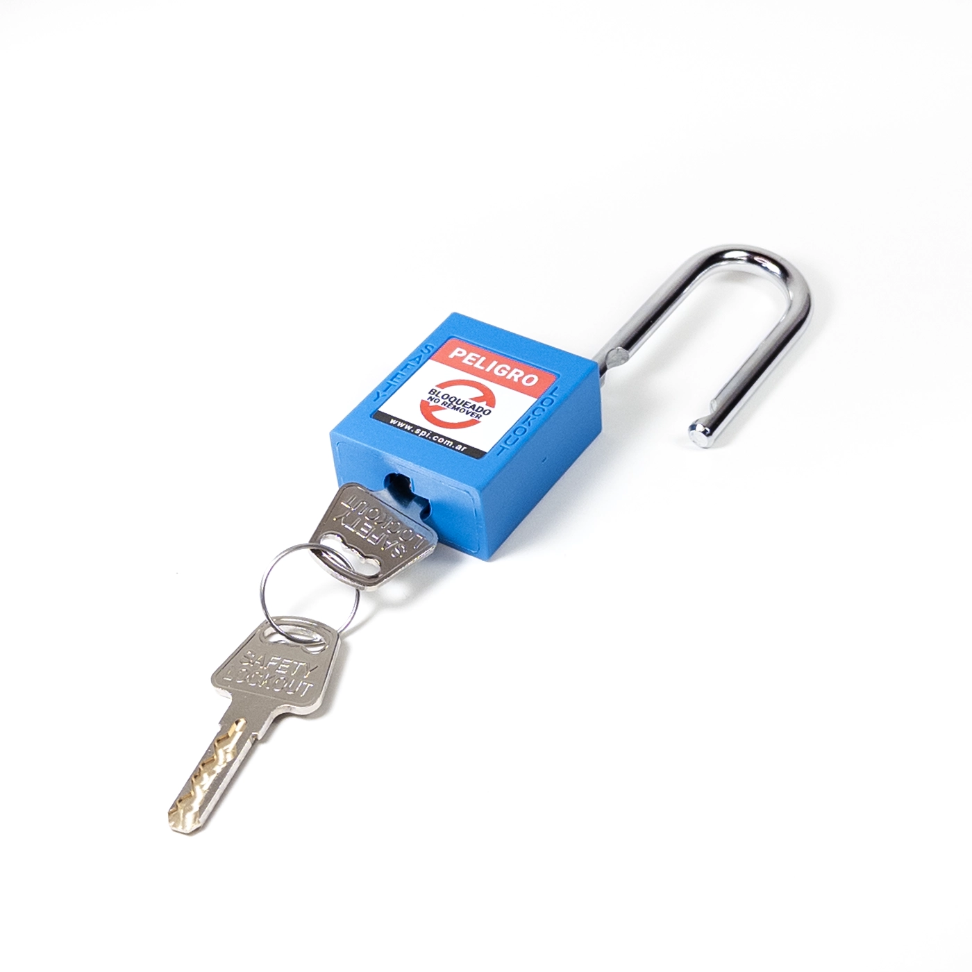 Candado Termoplástico Azul, Paso 20x38mm de Acero Inoxidable, Dos Llaves