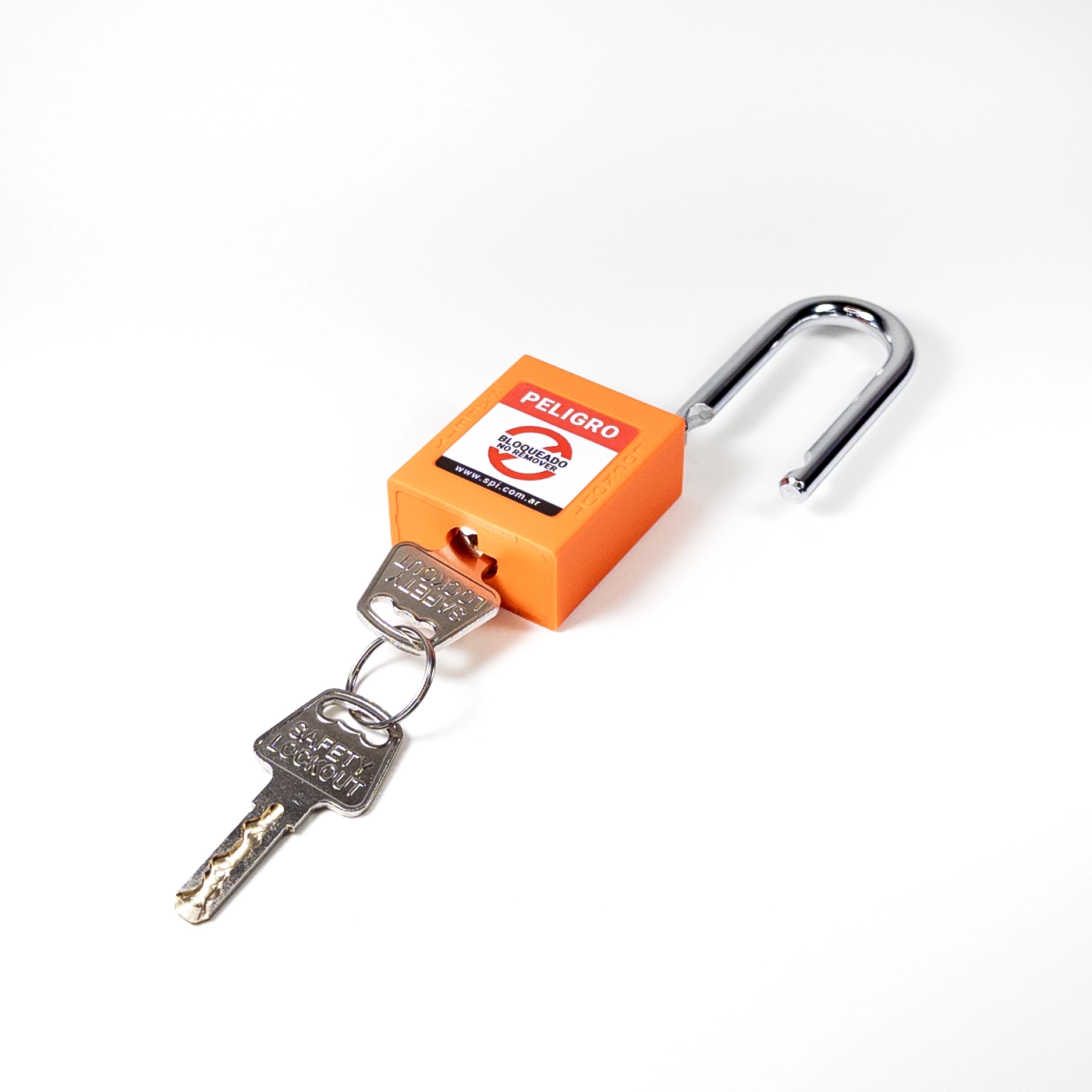 Candado Termoplástico Naranja, Paso 20x38 mm de Acero Inoxidable, Dos Llaves