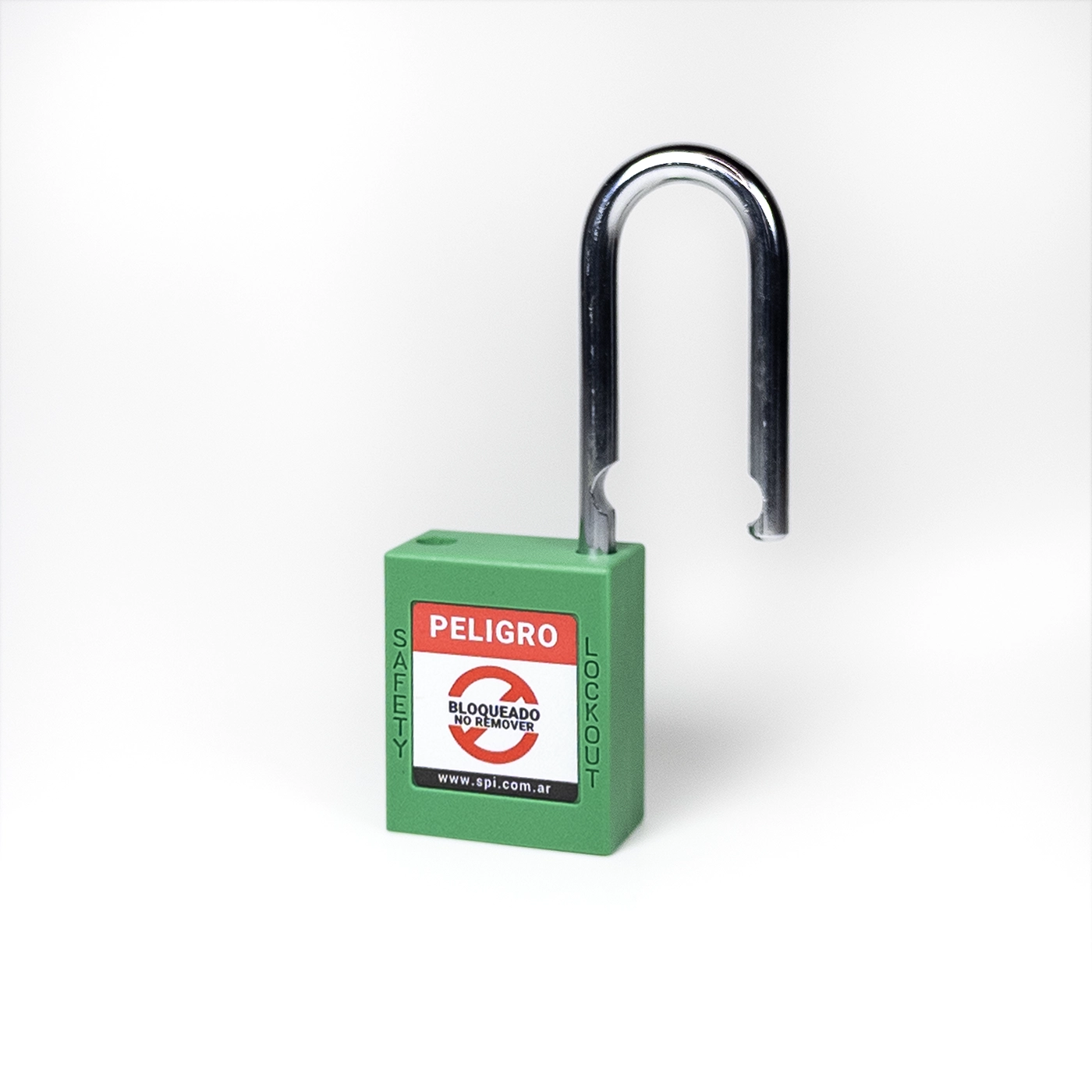 Candado Termoplástico Verde, Paso 20x38 mm de Acero Inoxidable, Dos Llaves