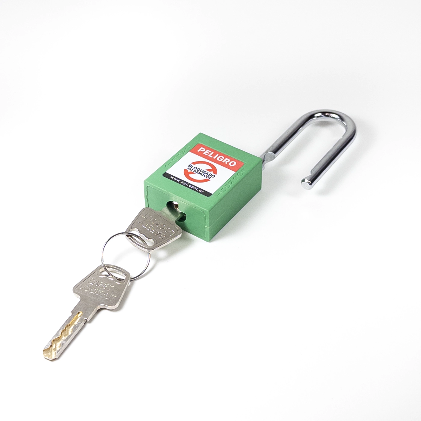 Candado Termoplástico Verde, Paso 20x38 mm de Acero Inoxidable, Dos Llaves