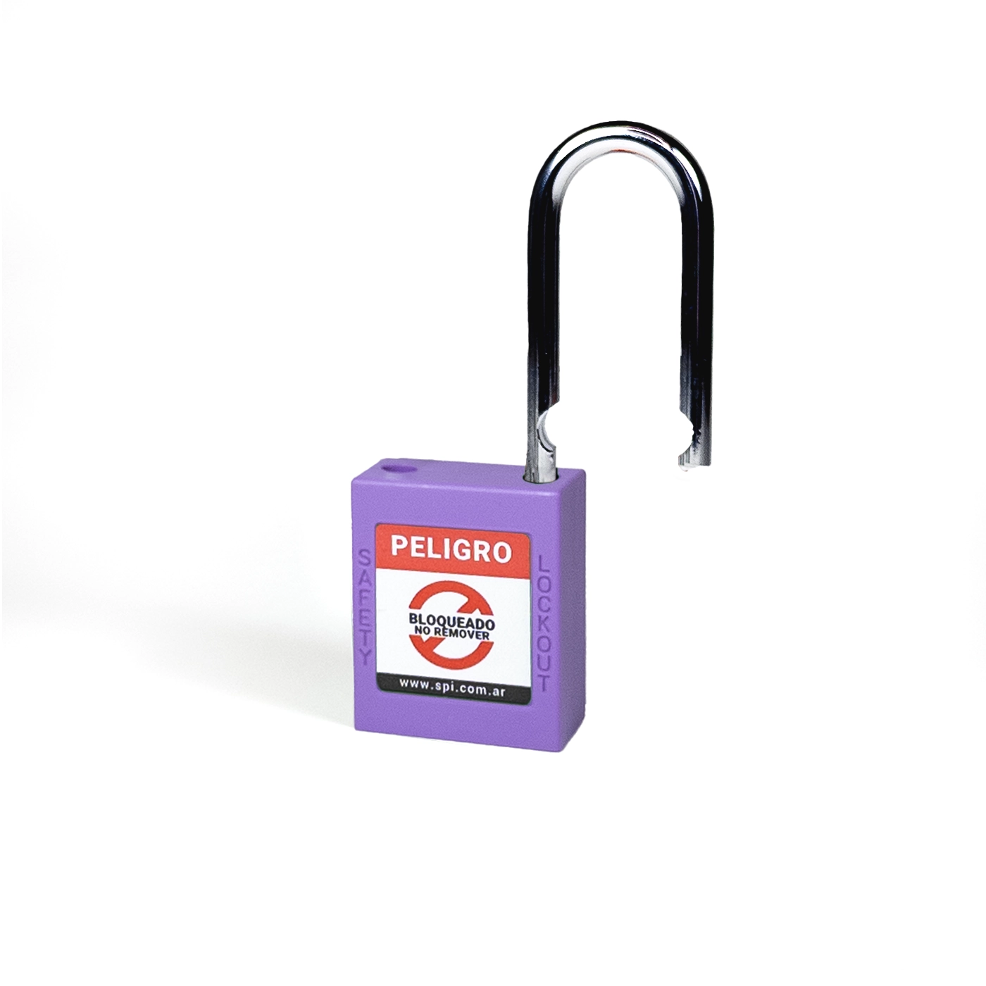 Candado Termoplástico Violeta, Paso 20x38 mm de Acero Inoxidable, Dos Llaves
