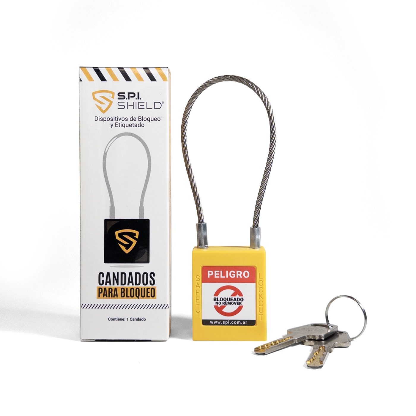 Candado Termoplástico Amarillo, Paso 20x76mm de Cable