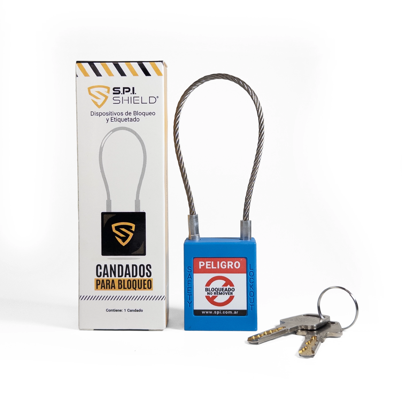Candado Termoplástico Azul, Paso 20x76mm de Cable