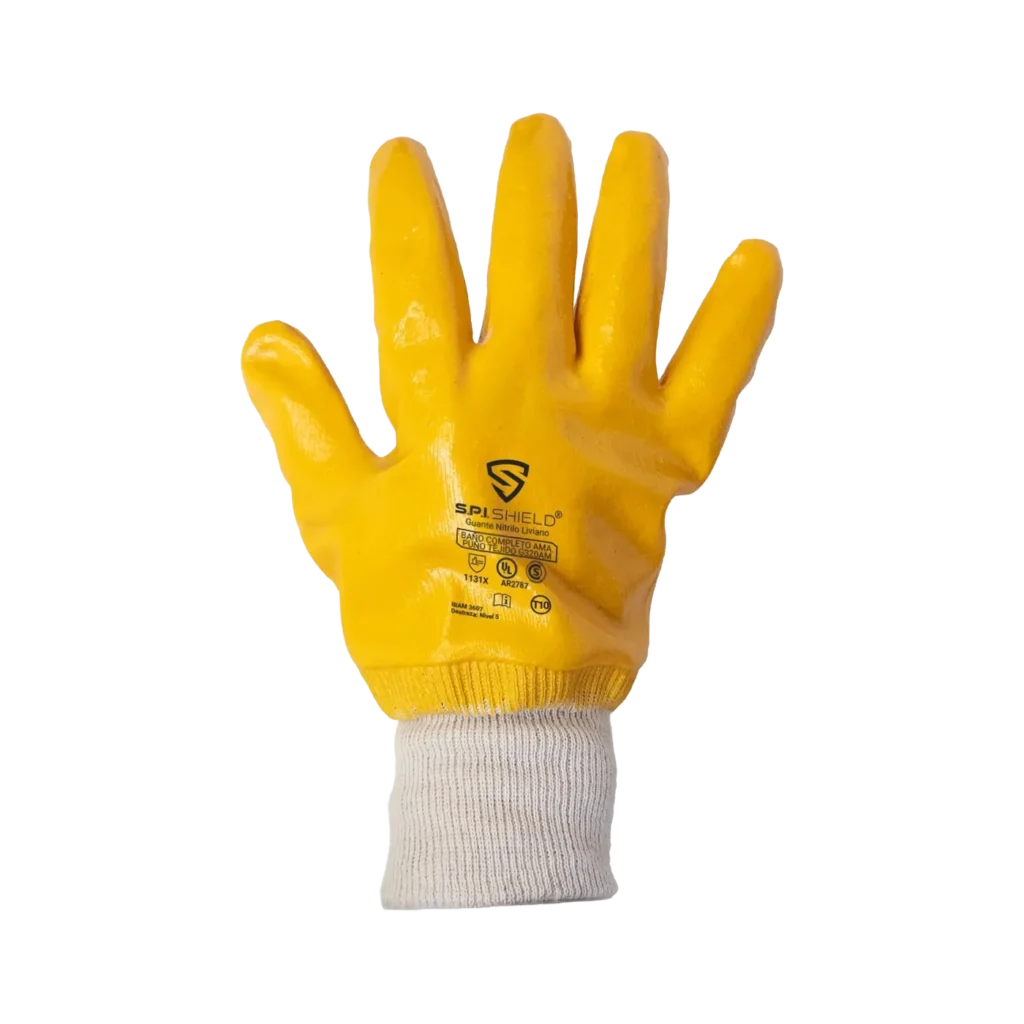 Guante Nitrilo Liviano Baño Completo Amarillo Puño Tejido