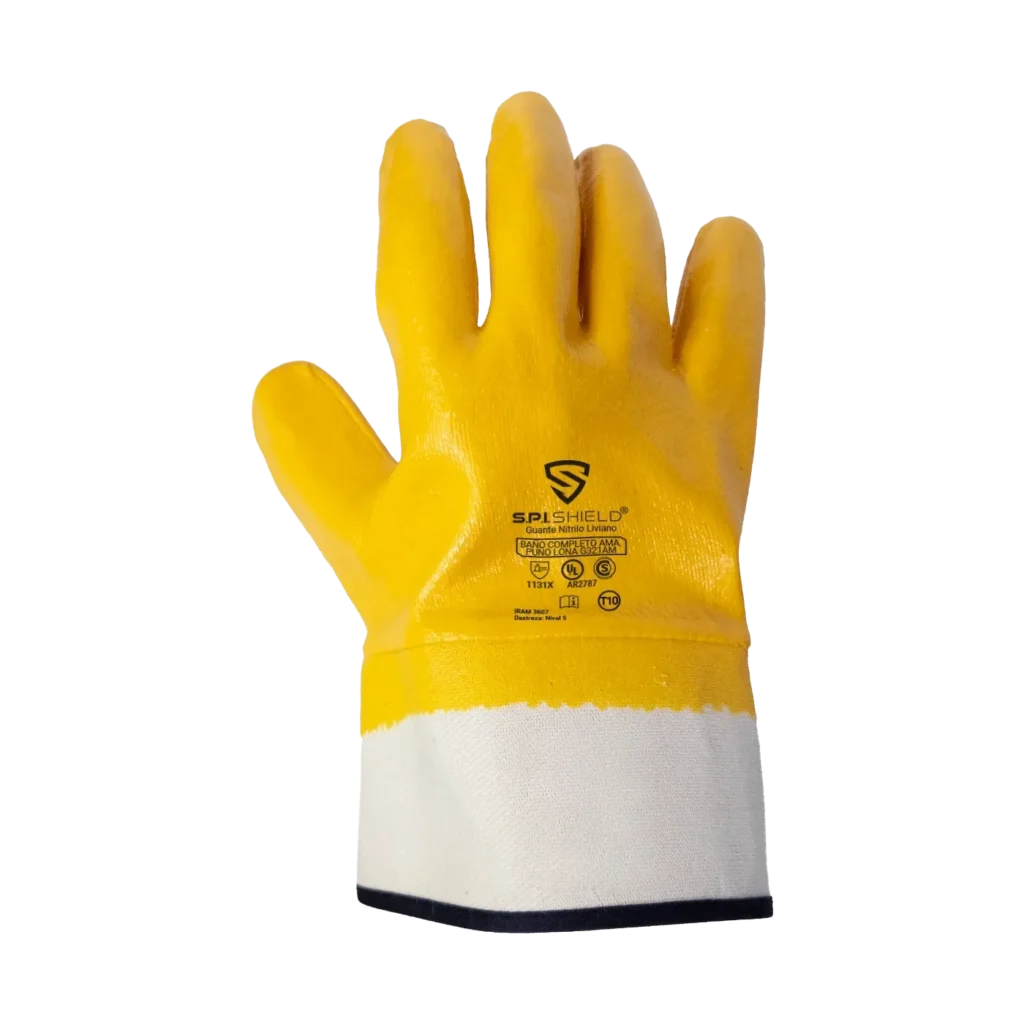 Guante Nitrilo Liviano Baño Completo Amarillo Puño Lona