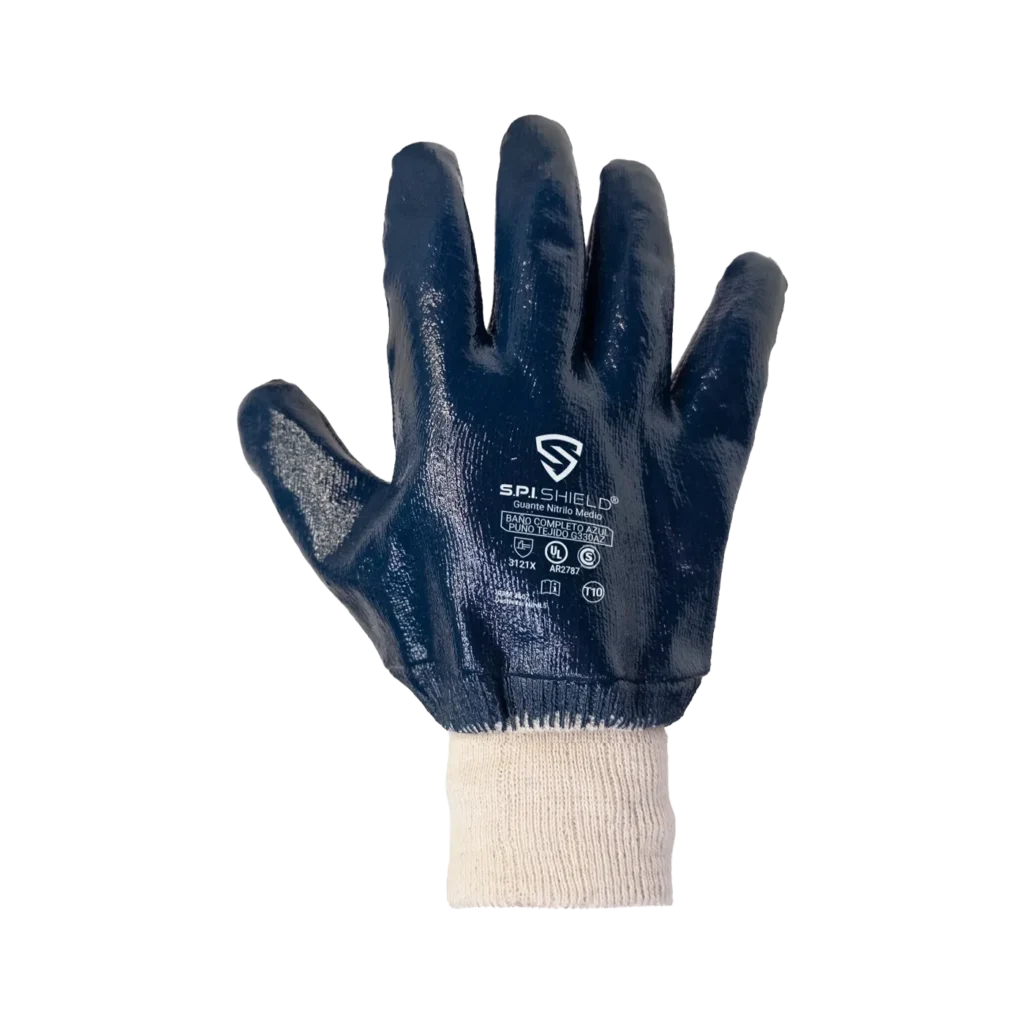 Guante Nitrilo Medio Baño Completo Azul Puño Tejido